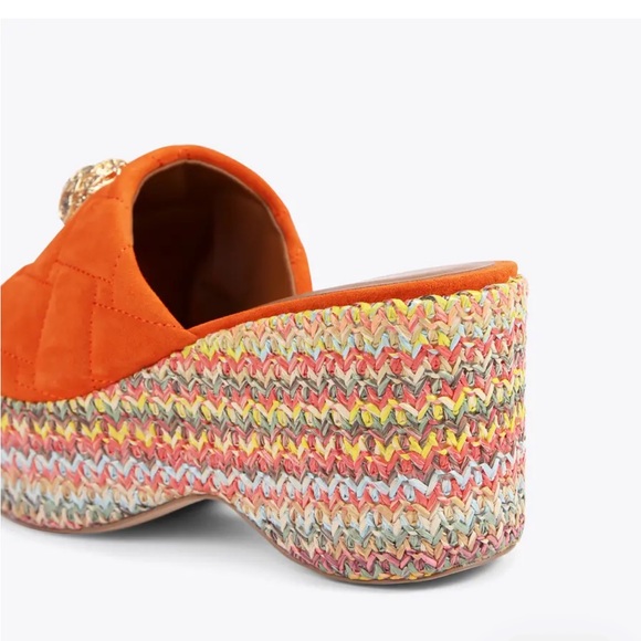 Kurt Geiger Kensington Wedge Orange Platform Mules with Quilted Upper - Picture 6 of 9